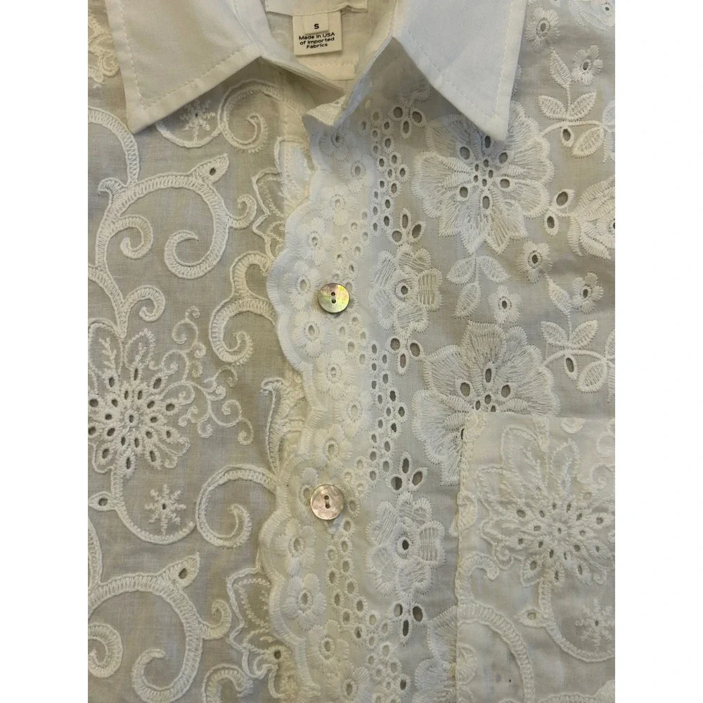 G37‎ RG Kane Women White Cotton Eyelet Embroidered Button Down Shirt Blouse S - Picture 3 of 6